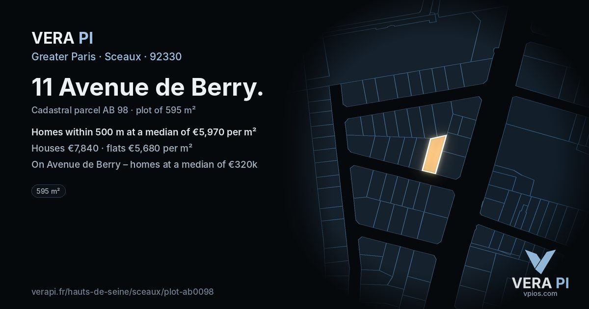 11 Avenue de Berry, Sceaux at night – the plot lit, the parcels around coloured by the prices near them