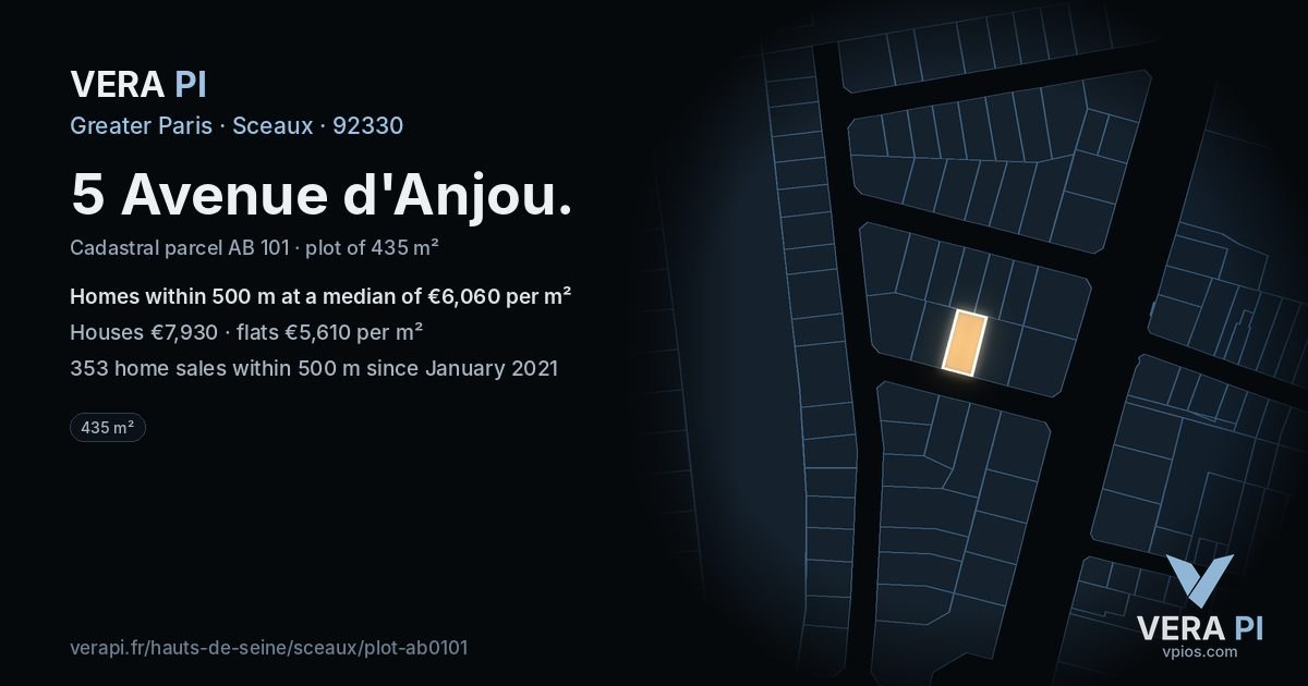 5 Avenue d'Anjou, Sceaux at night – the plot lit, the parcels around coloured by the prices near them