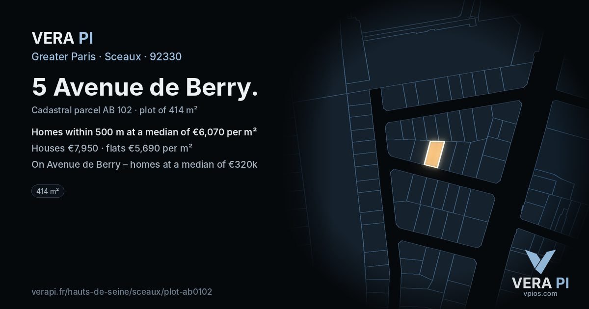 5 Avenue de Berry, Sceaux at night – the plot lit, the parcels around coloured by the prices near them