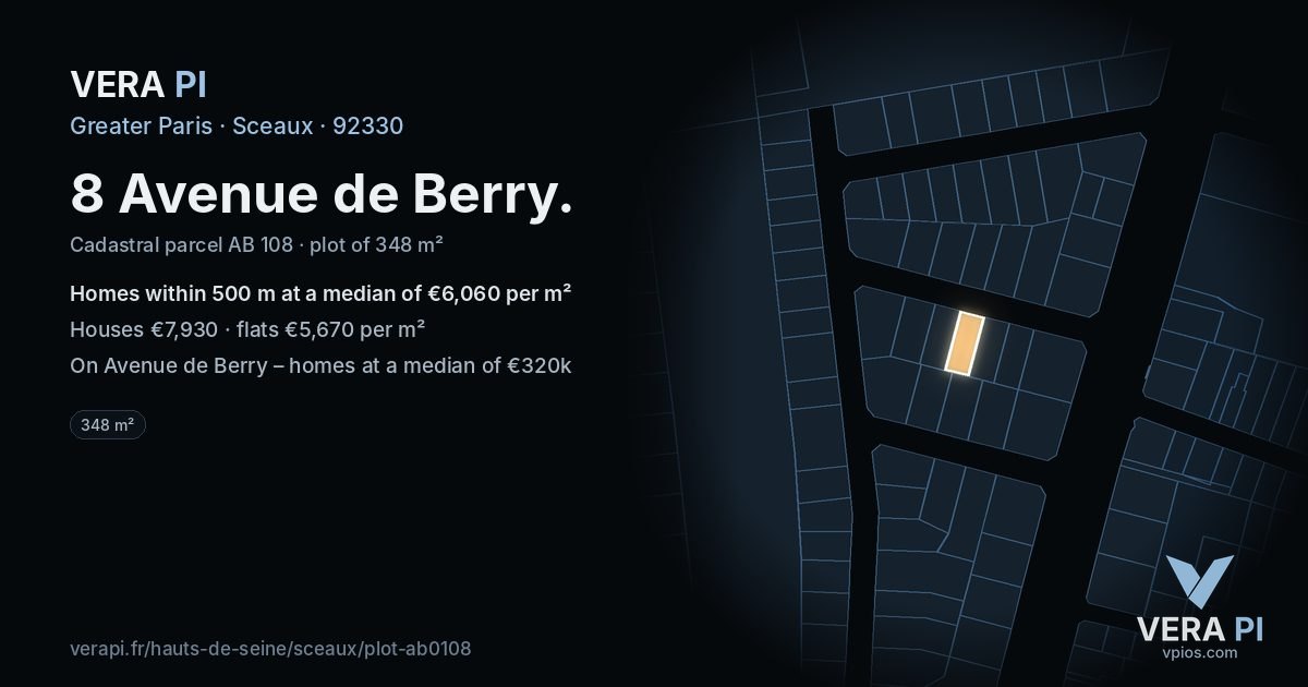 8 Avenue de Berry, Sceaux at night – the plot lit, the parcels around coloured by the prices near them