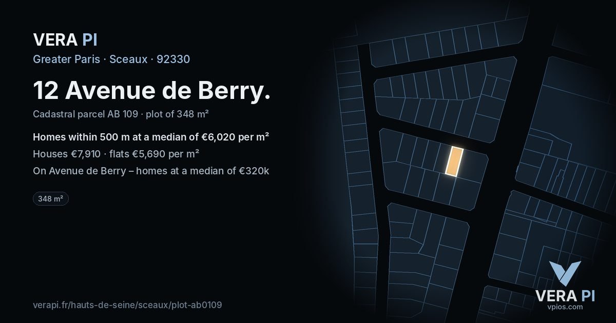 12 Avenue de Berry, Sceaux at night – the plot lit, the parcels around coloured by the prices near them