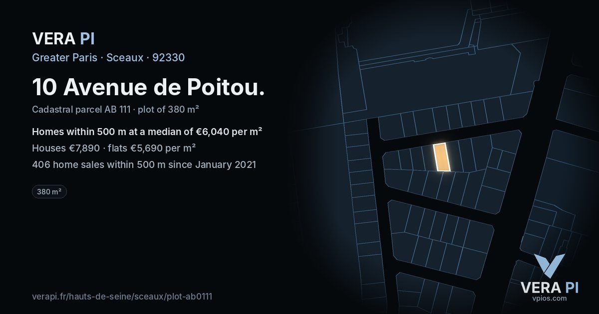 10 Avenue de Poitou, Sceaux at night – the plot lit, the parcels around coloured by the prices near them
