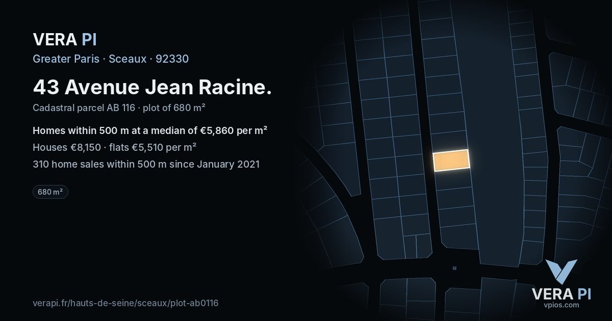 43 Avenue Jean Racine, Sceaux at night – the plot lit, the parcels around coloured by the prices near them