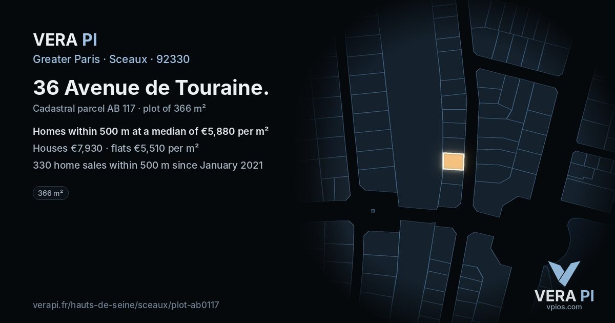36 Avenue de Touraine, Sceaux at night – the plot lit, the parcels around coloured by the prices near them