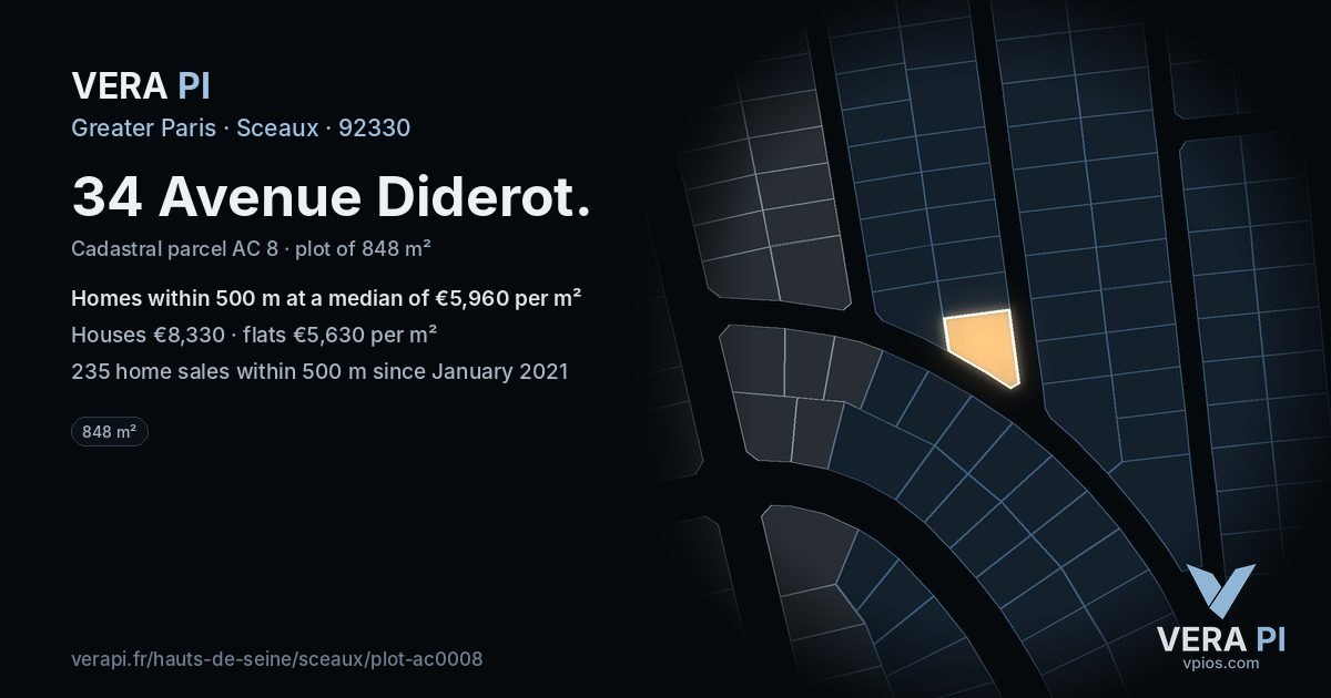 34 Avenue Diderot, Sceaux at night – the plot lit, the parcels around coloured by the prices near them