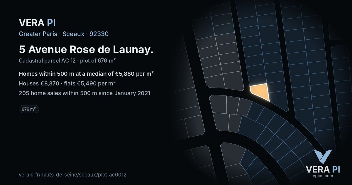 5 Avenue Rose de Launay, Sceaux at night – the plot lit, the parcels around coloured by the prices near them