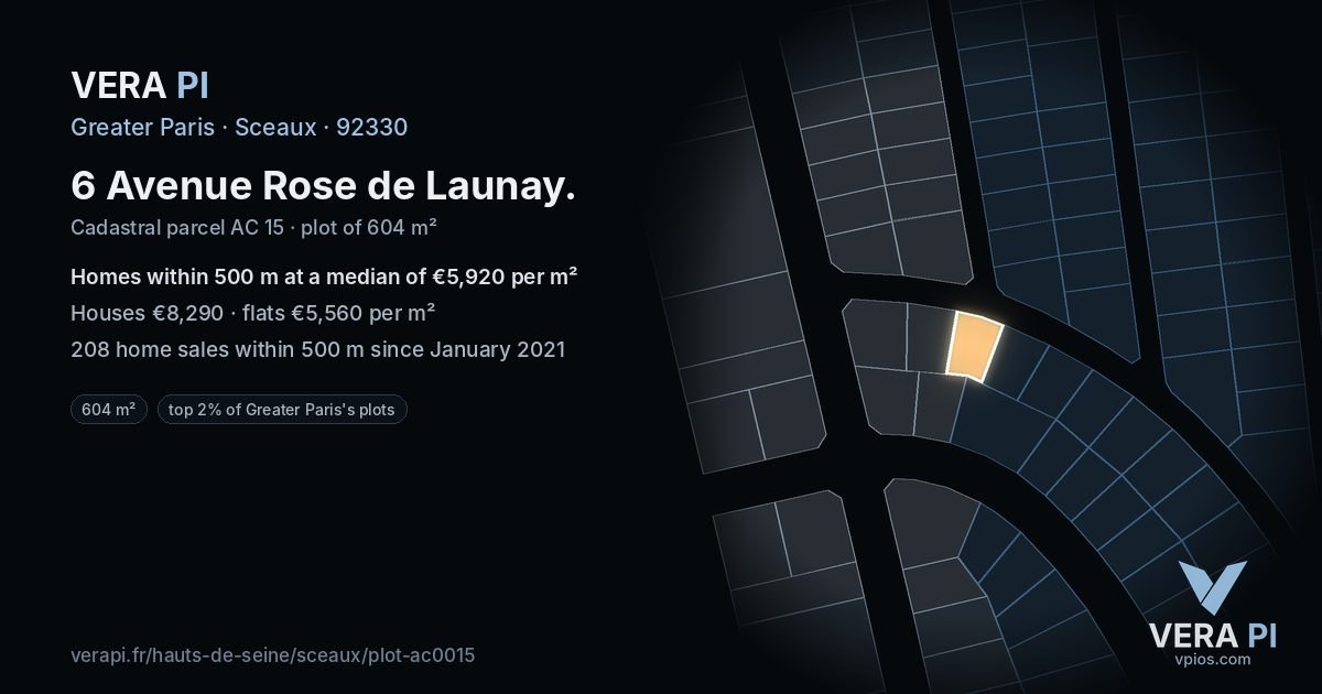 6 Avenue Rose de Launay, Sceaux at night – the plot lit, the parcels around coloured by the prices near them