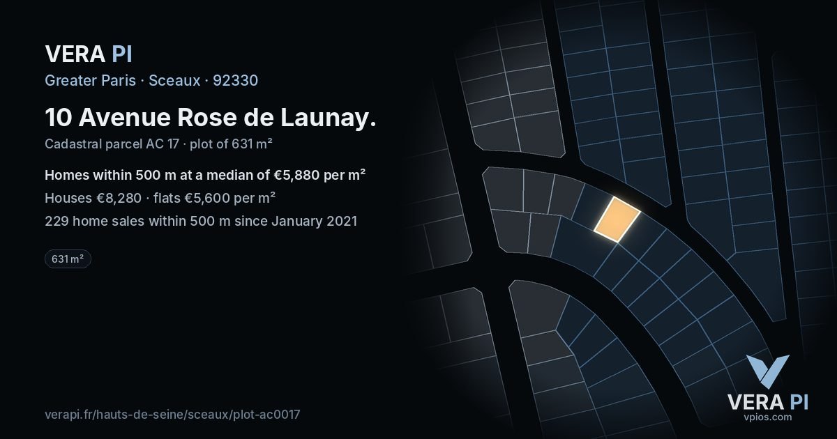 10 Avenue Rose de Launay, Sceaux at night – the plot lit, the parcels around coloured by the prices near them