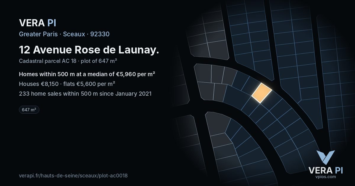 12 Avenue Rose de Launay, Sceaux at night – the plot lit, the parcels around coloured by the prices near them