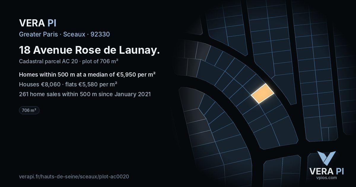 18 Avenue Rose de Launay, Sceaux at night – the plot lit, the parcels around coloured by the prices near them