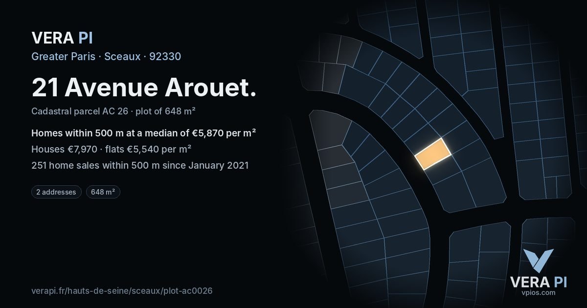 21 Avenue Arouet, Sceaux at night – the plot lit, the parcels around coloured by the prices near them