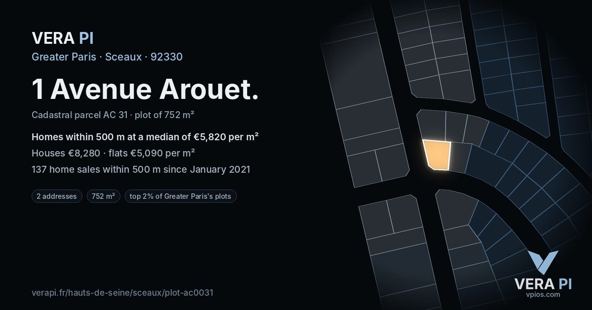1 Avenue Arouet, Sceaux at night – the plot lit, the parcels around coloured by the prices near them