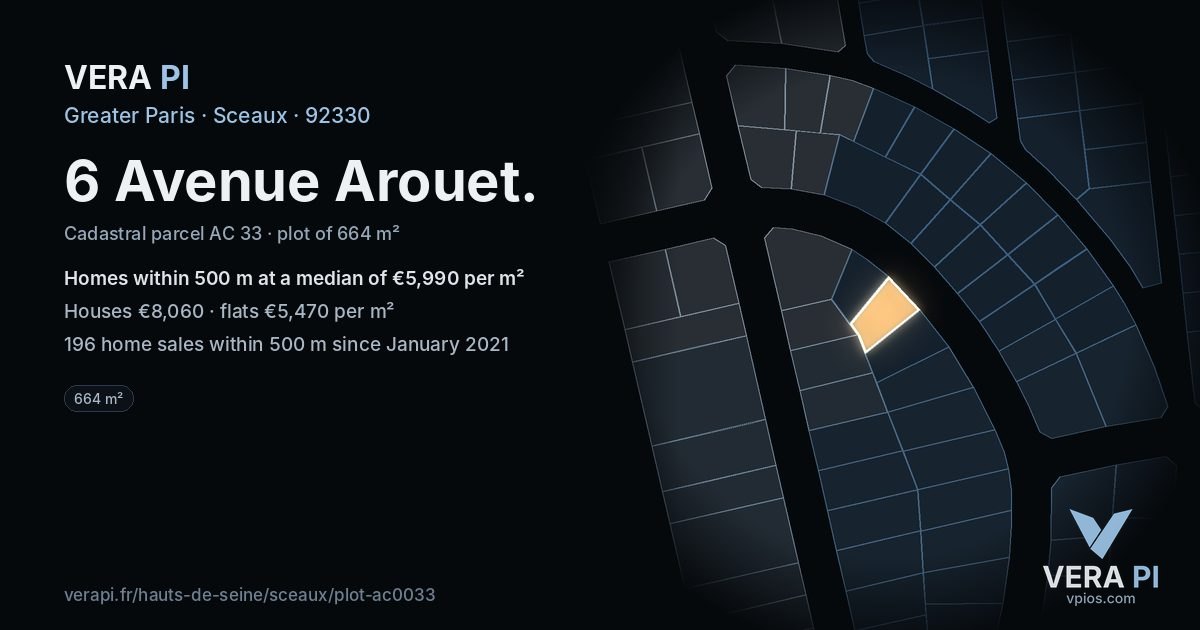 6 Avenue Arouet, Sceaux at night – the plot lit, the parcels around coloured by the prices near them