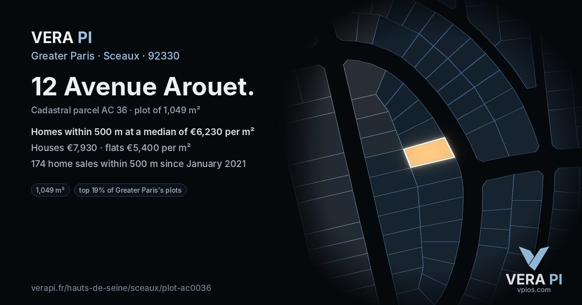 12 Avenue Arouet, Sceaux at night – the plot lit, the parcels around coloured by the prices near them