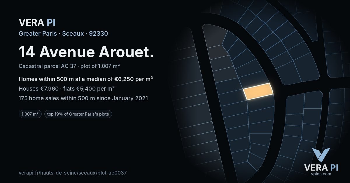 14 Avenue Arouet, Sceaux at night – the plot lit, the parcels around coloured by the prices near them