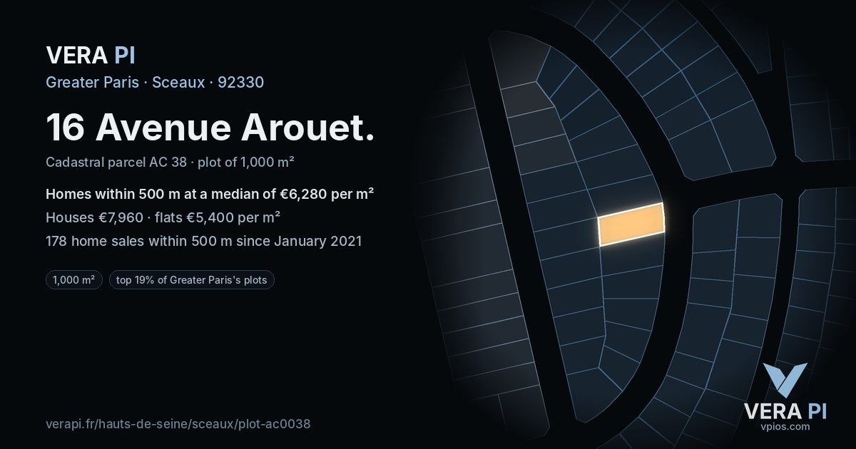16 Avenue Arouet, Sceaux at night – the plot lit, the parcels around coloured by the prices near them