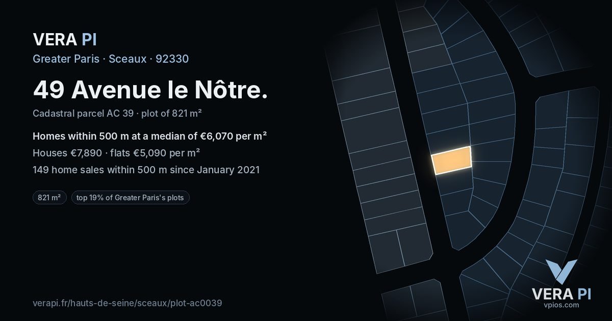 49 Avenue le Nôtre, Sceaux at night – the plot lit, the parcels around coloured by the prices near them