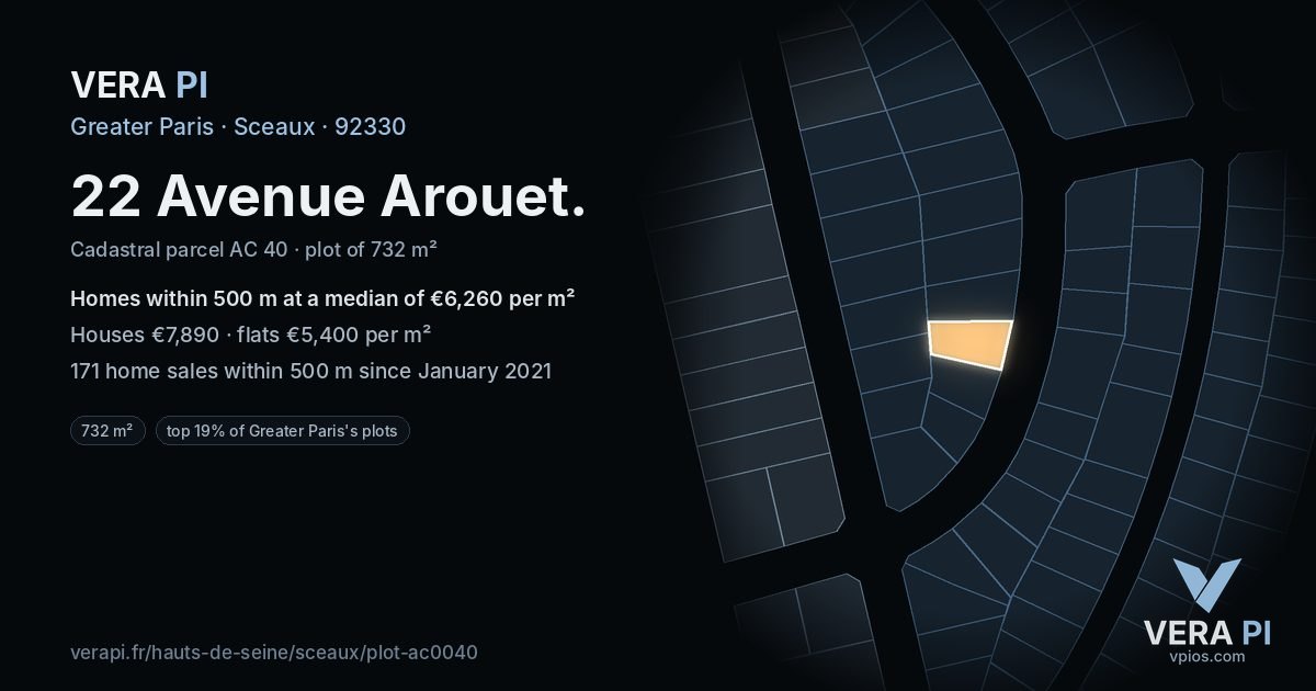 22 Avenue Arouet, Sceaux at night – the plot lit, the parcels around coloured by the prices near them