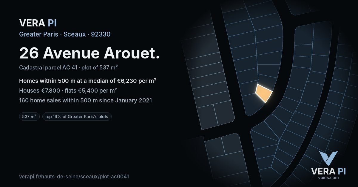 26 Avenue Arouet, Sceaux at night – the plot lit, the parcels around coloured by the prices near them
