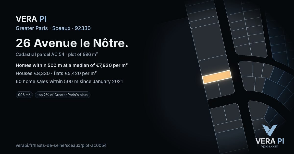 26 Avenue le Nôtre, Sceaux at night – the plot lit, the parcels around coloured by the prices near them