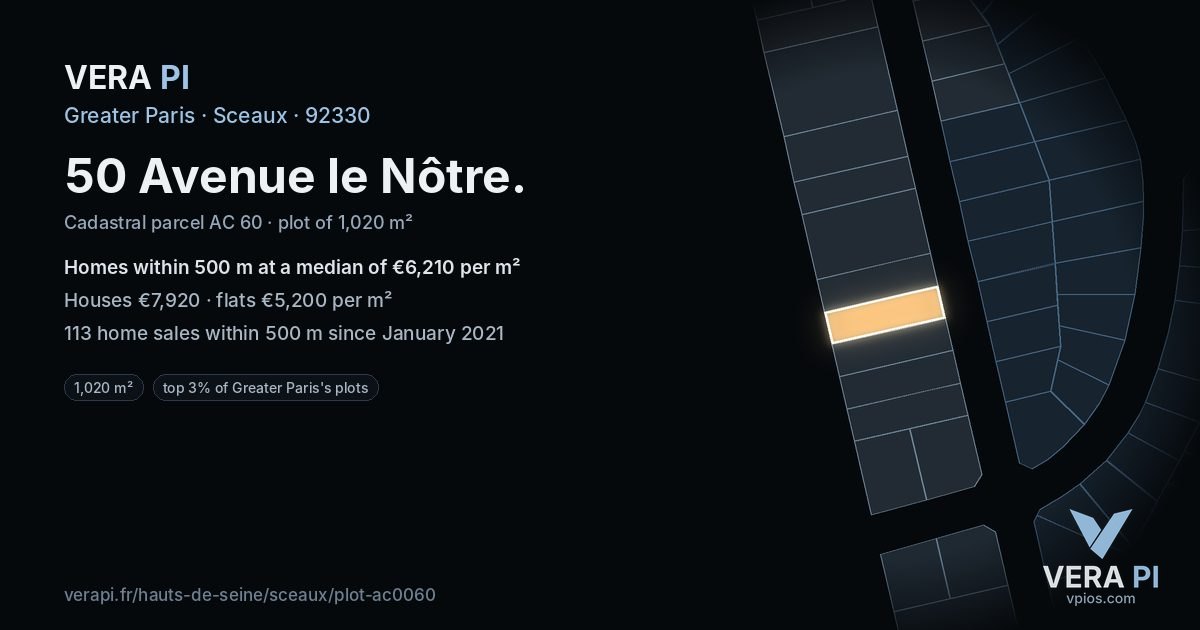 50 Avenue le Nôtre, Sceaux at night – the plot lit, the parcels around coloured by the prices near them