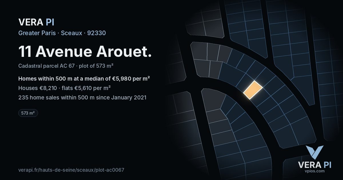 11 Avenue Arouet, Sceaux at night – the plot lit, the parcels around coloured by the prices near them