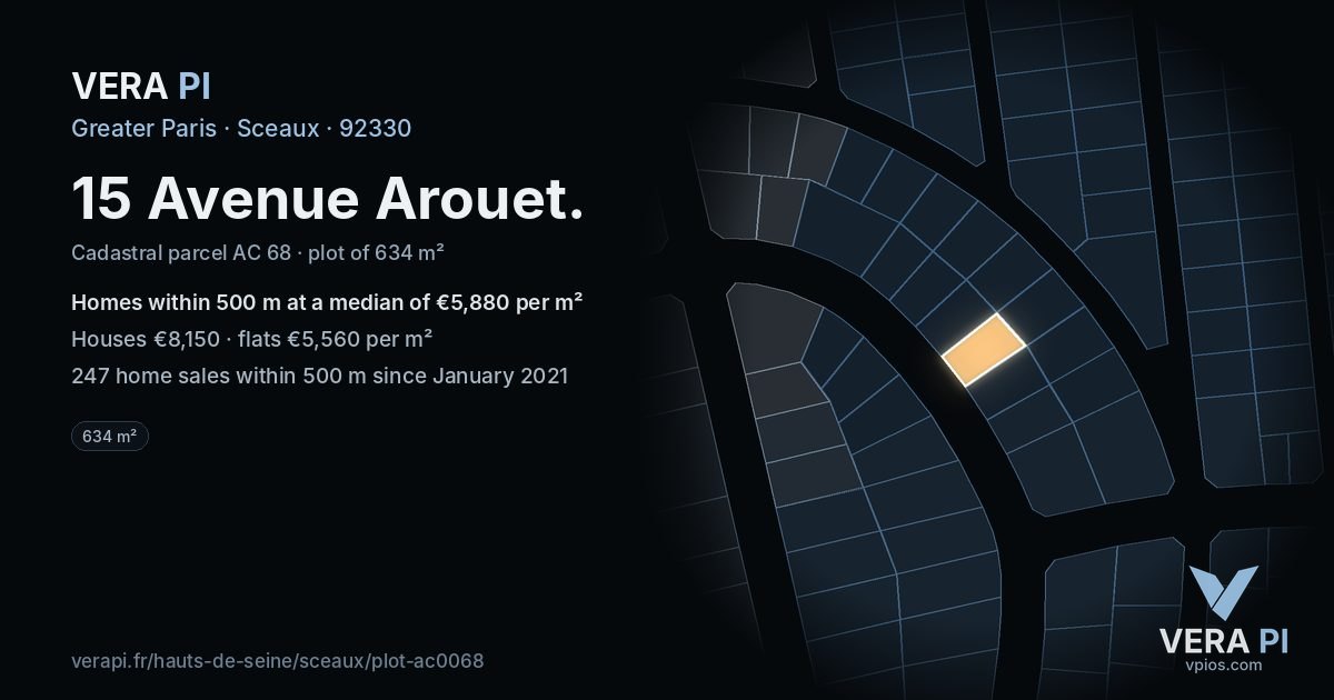 15 Avenue Arouet, Sceaux at night – the plot lit, the parcels around coloured by the prices near them