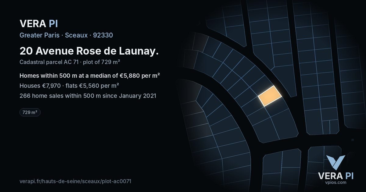 20 Avenue Rose de Launay, Sceaux at night – the plot lit, the parcels around coloured by the prices near them