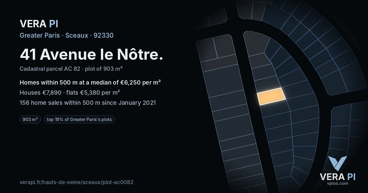 41 Avenue le Nôtre, Sceaux at night – the plot lit, the parcels around coloured by the prices near them