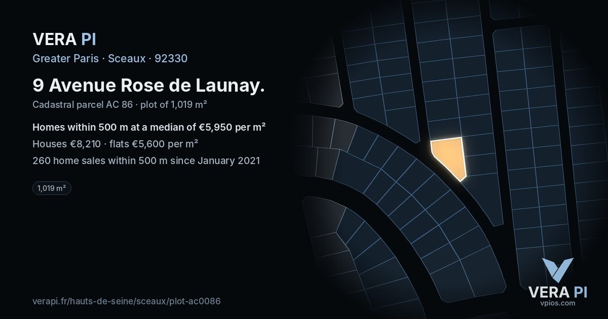 9 Avenue Rose de Launay, Sceaux at night – the plot lit, the parcels around coloured by the prices near them