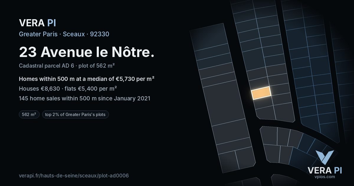 23 Avenue le Nôtre, Sceaux at night – the plot lit, the parcels around coloured by the prices near them