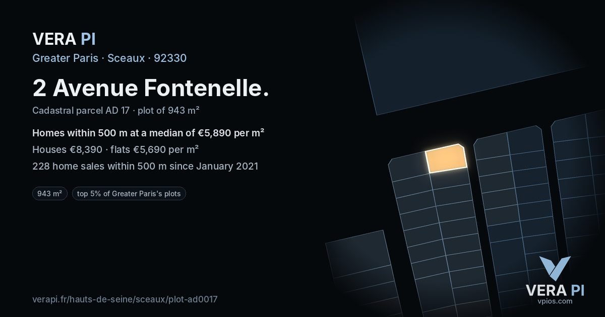 2 Avenue Fontenelle, Sceaux at night – the plot lit, the parcels around coloured by the prices near them