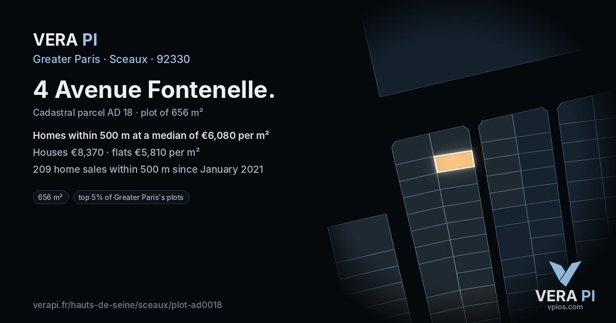 4 Avenue Fontenelle, Sceaux at night – the plot lit, the parcels around coloured by the prices near them