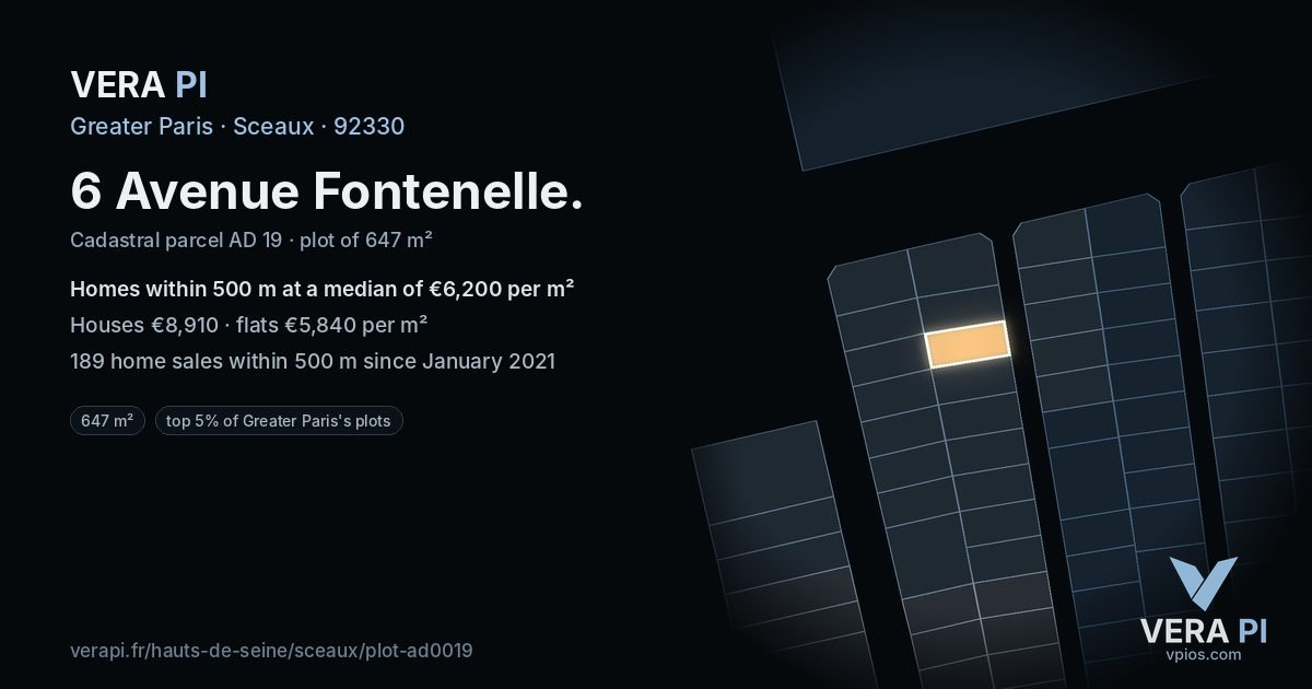 6 Avenue Fontenelle, Sceaux at night – the plot lit, the parcels around coloured by the prices near them