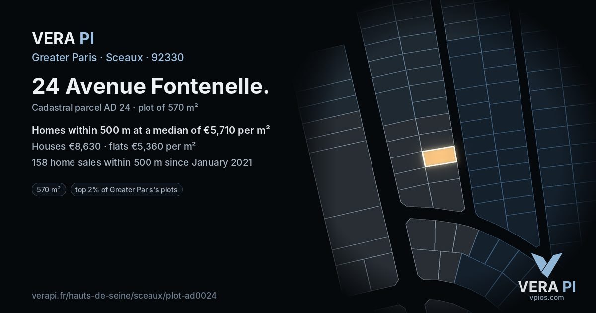 24 Avenue Fontenelle, Sceaux at night – the plot lit, the parcels around coloured by the prices near them