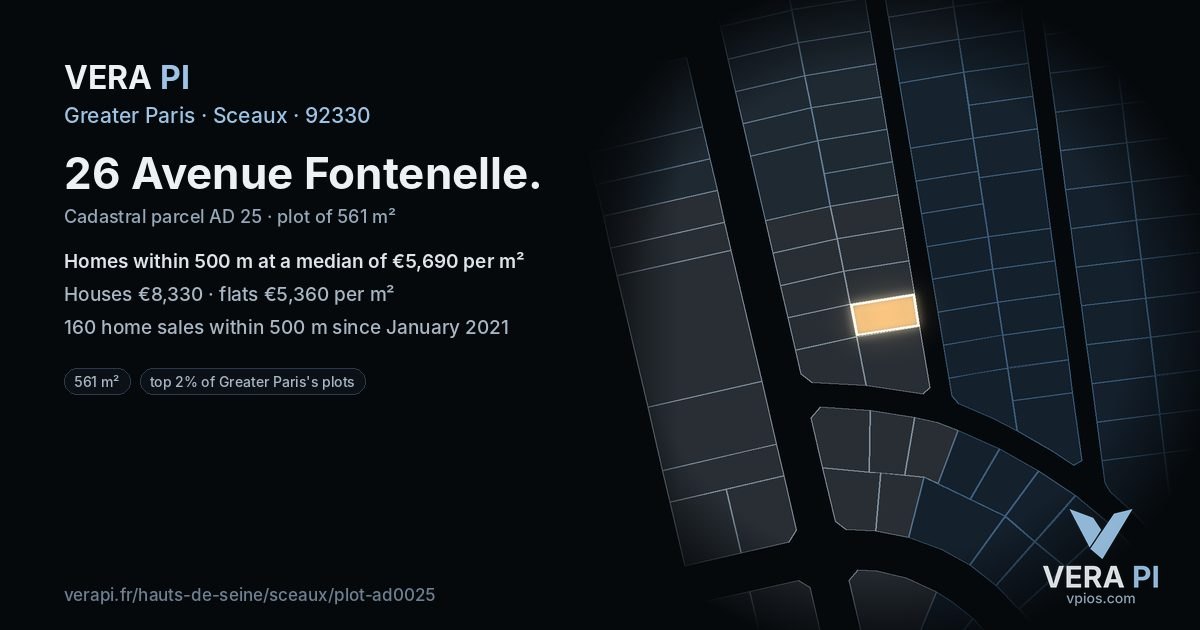 26 Avenue Fontenelle, Sceaux at night – the plot lit, the parcels around coloured by the prices near them