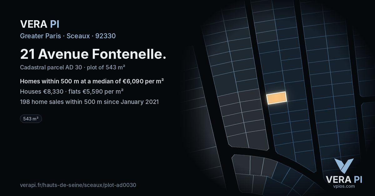 21 Avenue Fontenelle, Sceaux at night – the plot lit, the parcels around coloured by the prices near them