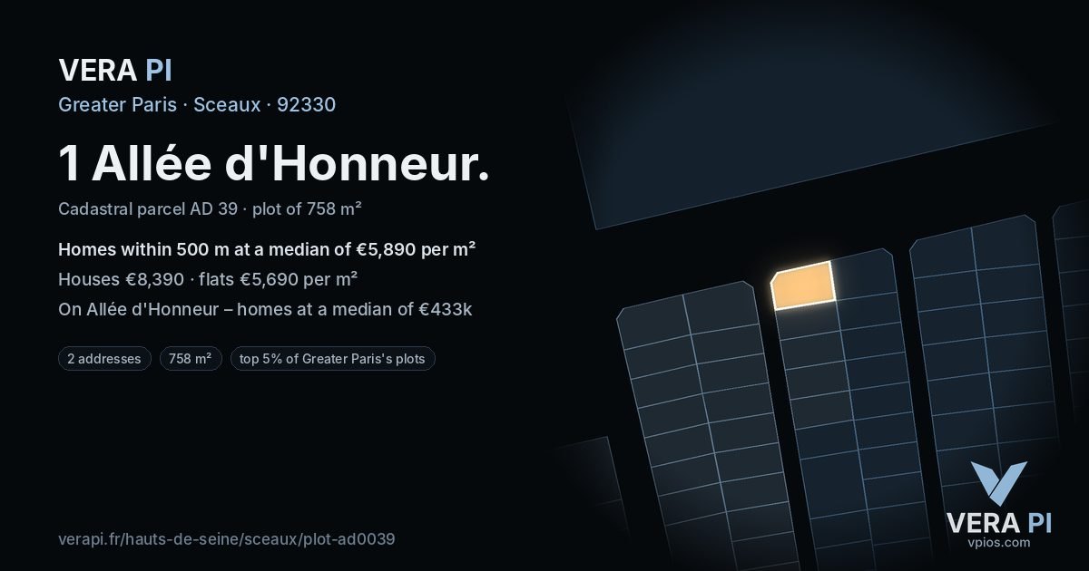 1 Allée d'Honneur, Sceaux at night – the plot lit, the parcels around coloured by the prices near them