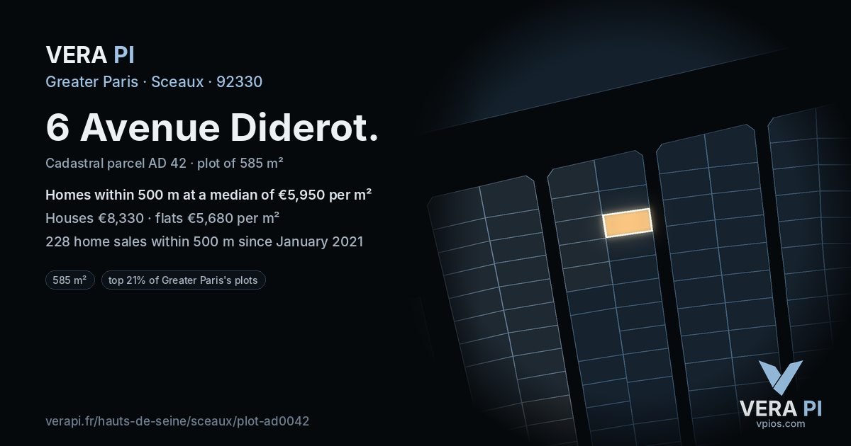 6 Avenue Diderot, Sceaux at night – the plot lit, the parcels around coloured by the prices near them