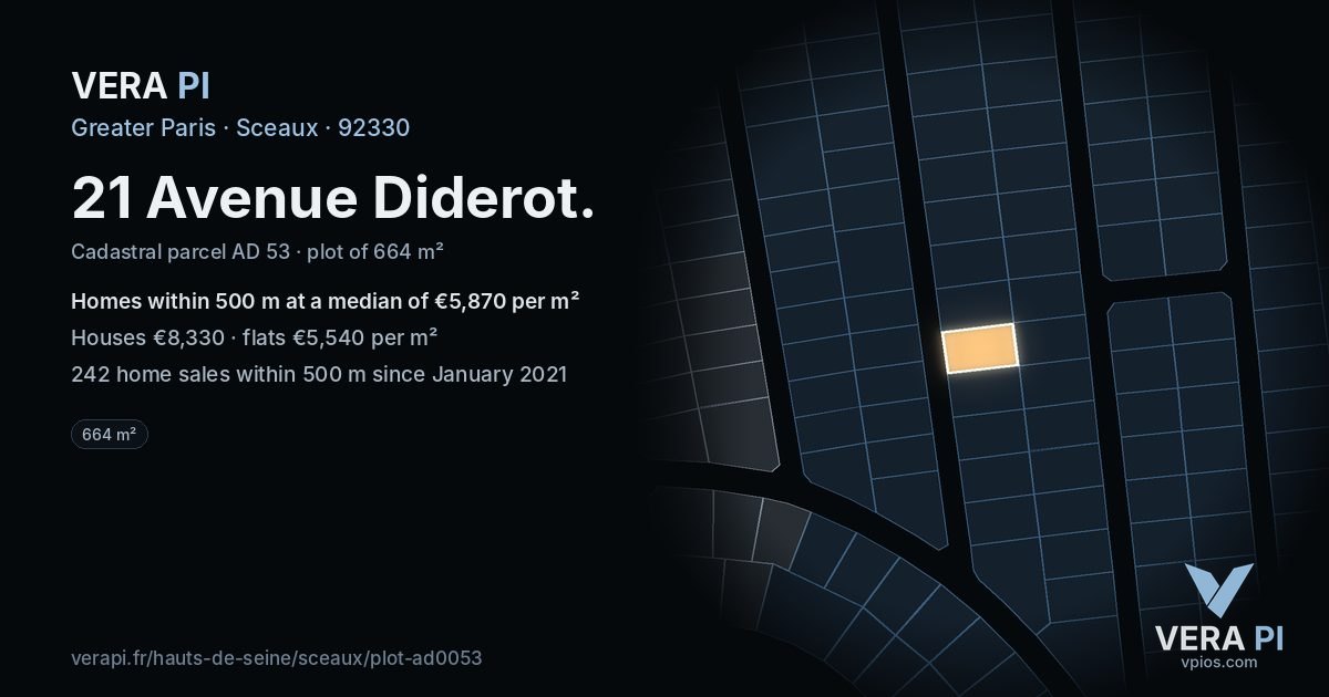 21 Avenue Diderot, Sceaux at night – the plot lit, the parcels around coloured by the prices near them