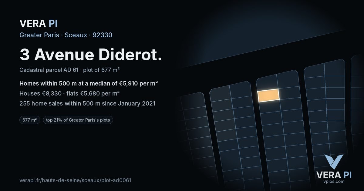 3 Avenue Diderot, Sceaux at night – the plot lit, the parcels around coloured by the prices near them