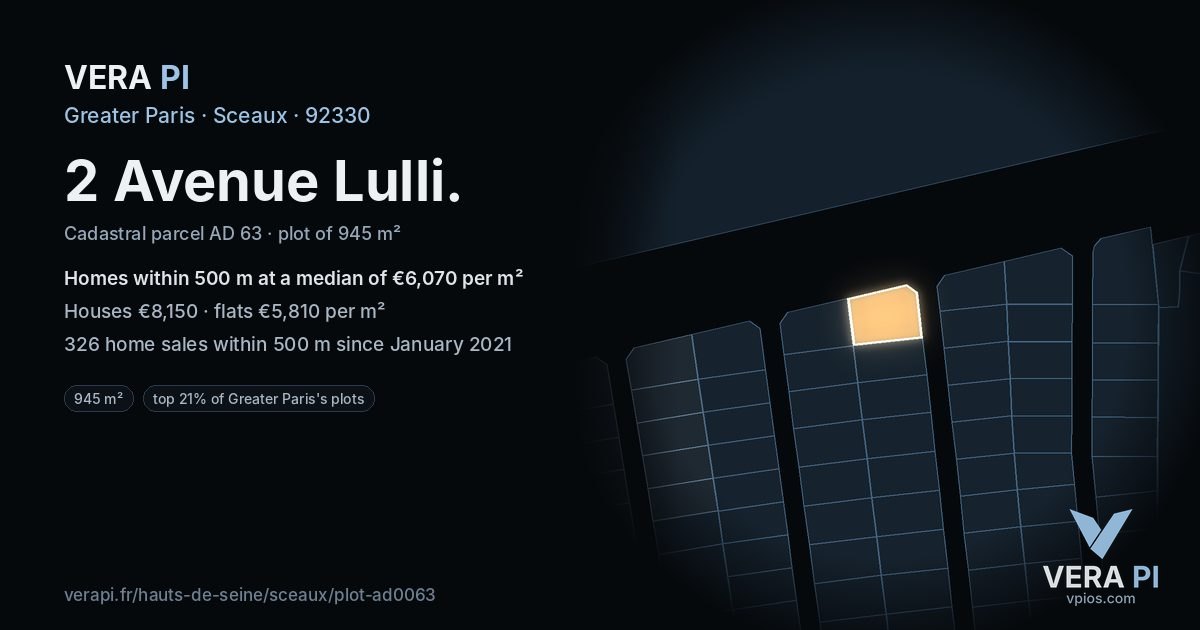 2 Avenue Lulli, Sceaux at night – the plot lit, the parcels around coloured by the prices near them