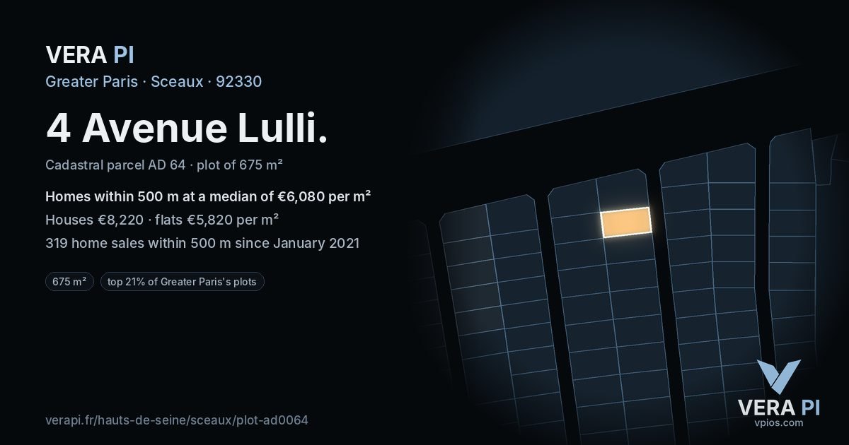 4 Avenue Lulli, Sceaux at night – the plot lit, the parcels around coloured by the prices near them