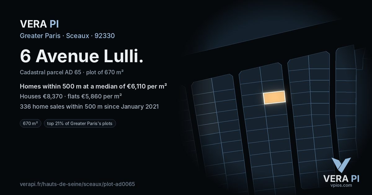 6 Avenue Lulli, Sceaux at night – the plot lit, the parcels around coloured by the prices near them