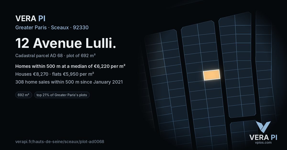 12 Avenue Lulli, Sceaux at night – the plot lit, the parcels around coloured by the prices near them