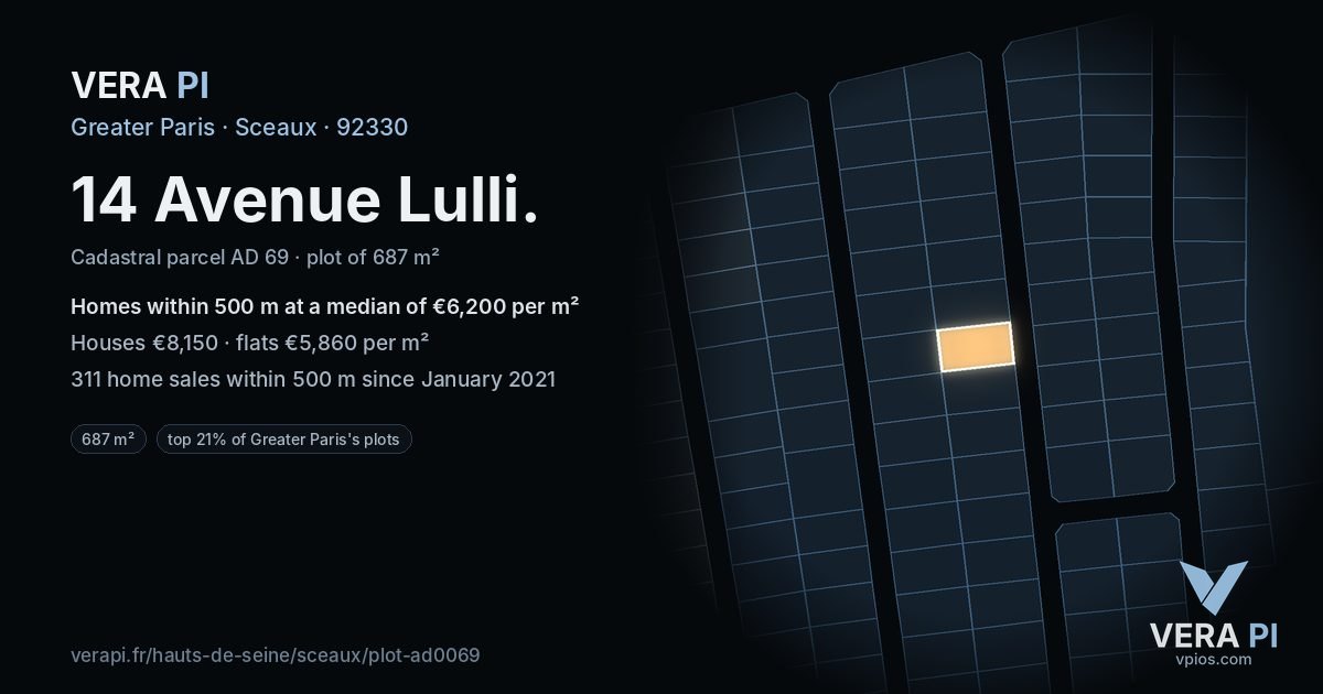 14 Avenue Lulli, Sceaux at night – the plot lit, the parcels around coloured by the prices near them