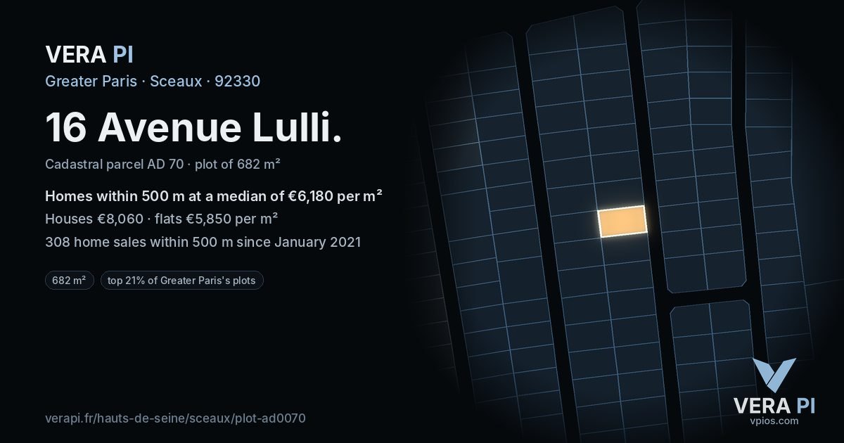 16 Avenue Lulli, Sceaux at night – the plot lit, the parcels around coloured by the prices near them