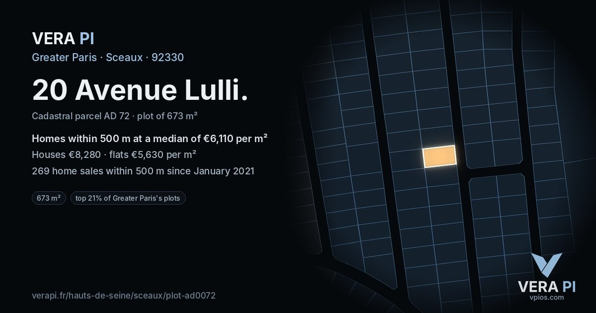 20 Avenue Lulli, Sceaux at night – the plot lit, the parcels around coloured by the prices near them