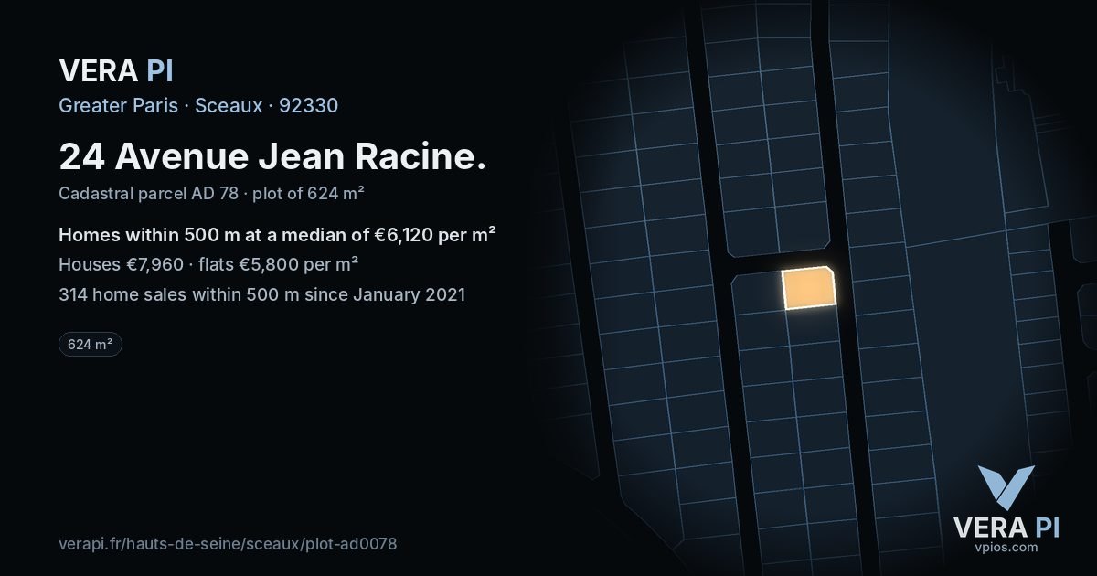 24 Avenue Jean Racine, Sceaux at night – the plot lit, the parcels around coloured by the prices near them