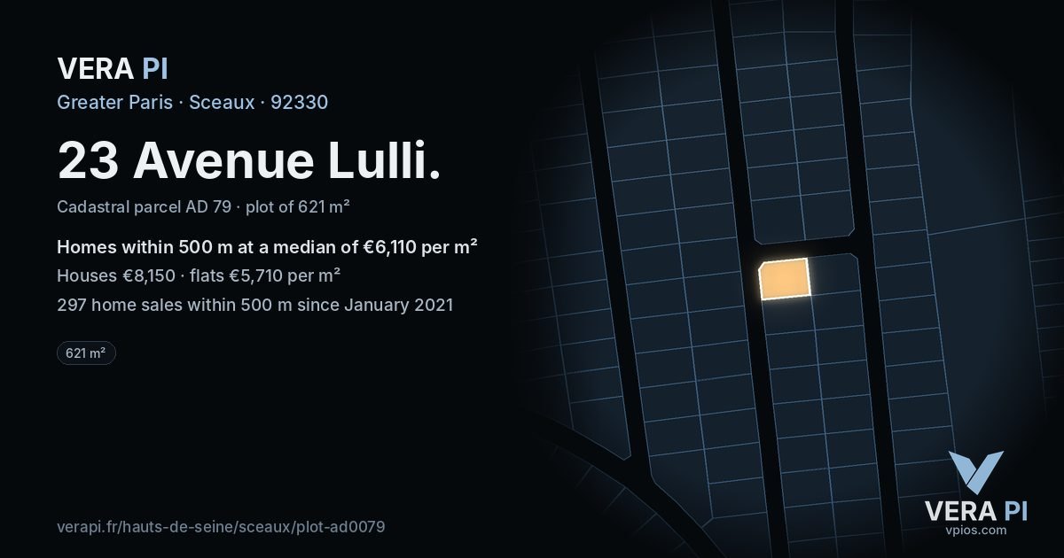 23 Avenue Lulli, Sceaux at night – the plot lit, the parcels around coloured by the prices near them